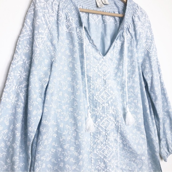 Joie powder, blue embroidered peasant, tunic blouse - Picture 4 of 11